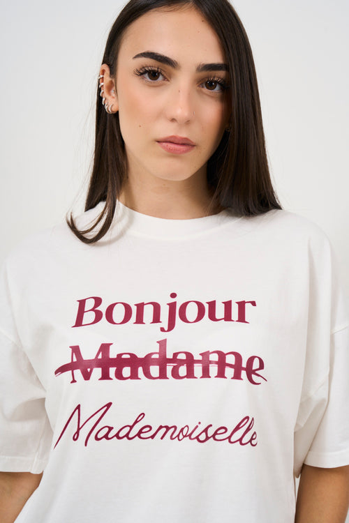 White women's t-shirt with burgundy writing - 2