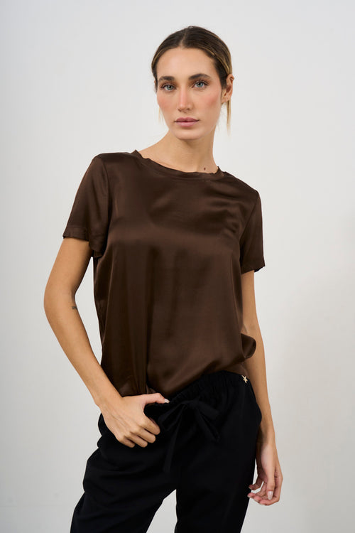 Women's satin dark brown T-shirt