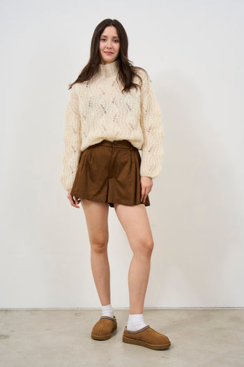 Shorts donna in suede tabacco - 4