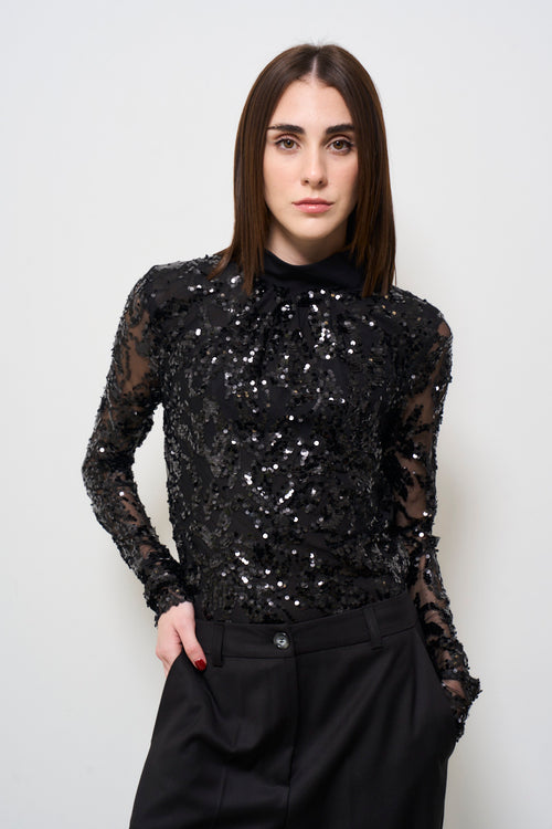 Body blusa donna nero con strass - 2