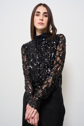 Body blusa donna nero con strass - 3