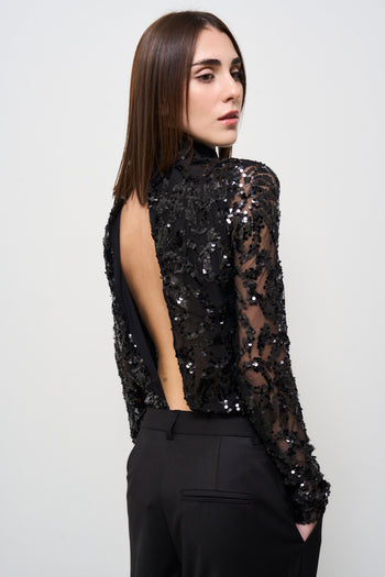 Body blusa donna nero con strass - 6