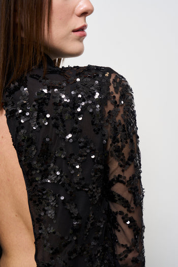 Body blusa donna nero con strass - 7