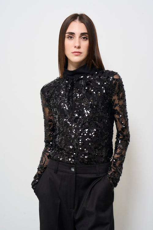 Body blusa donna nero con strass