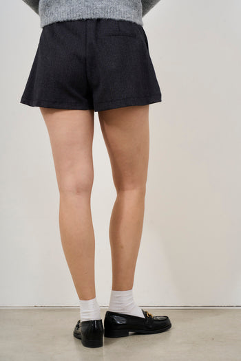 Shorts donna grigio melangiato con pieghe - 4