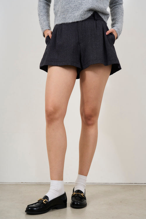 Shorts donna grigio melangiato con pieghe - 1