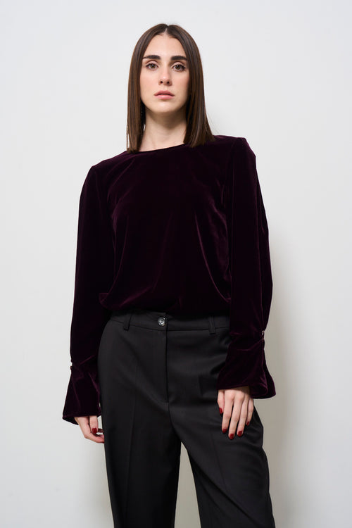 Blusa donna in velluto bordeaux