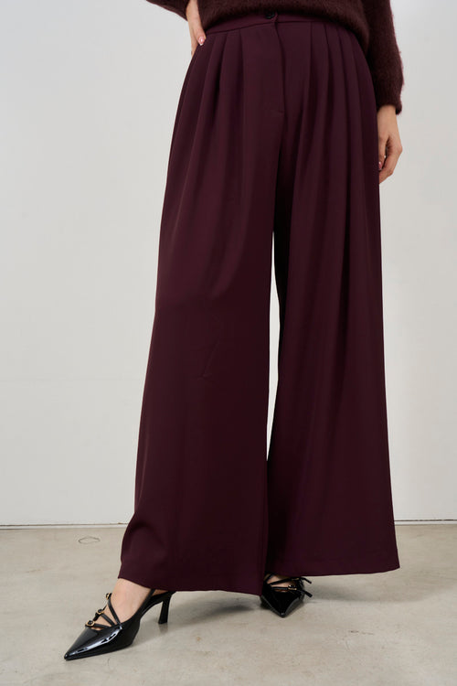 Pantalone ampio con pinces donna bordeaux