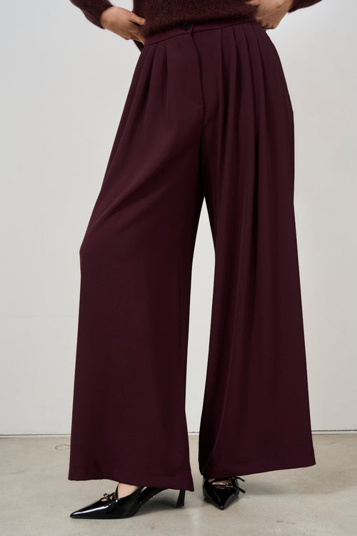 Pantalone ampio con pinces donna bordeaux - 2