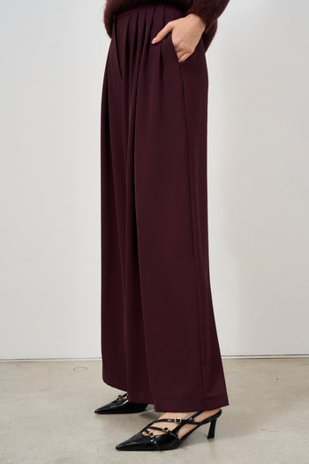 Pantalone ampio con pinces donna bordeaux - 3