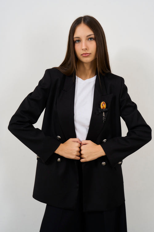 Women's double-breasted jacket with brooch - 2