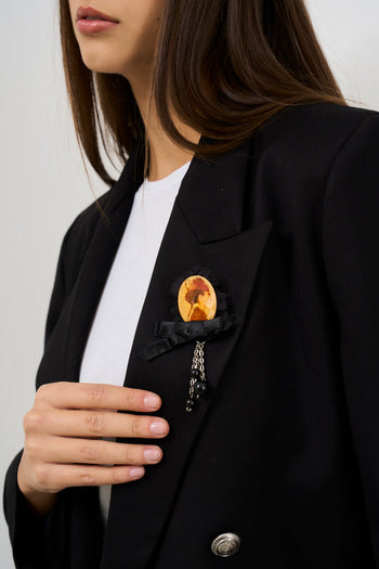 Women's double-breasted jacket with brooch - 3