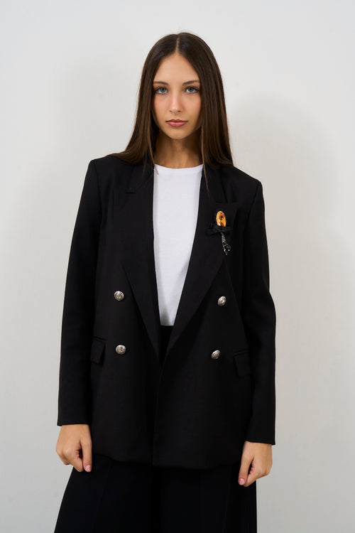 Women's double-breasted jacket with brooch