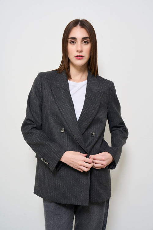 Women's double-breasted grey pinstripe jacket - 2