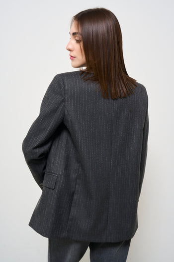 Women's double-breasted grey pinstripe jacket - 5