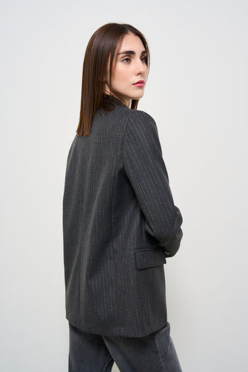 Women's double-breasted grey pinstripe jacket - 7