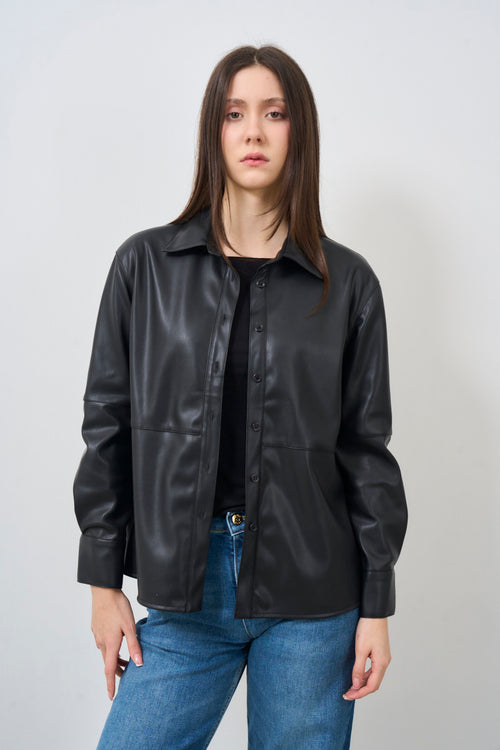 Women's black faux leather jacket - 2