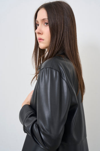 Women's black faux leather jacket - 7