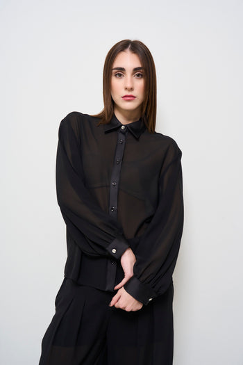 Camicia donna nera in georgette - 3