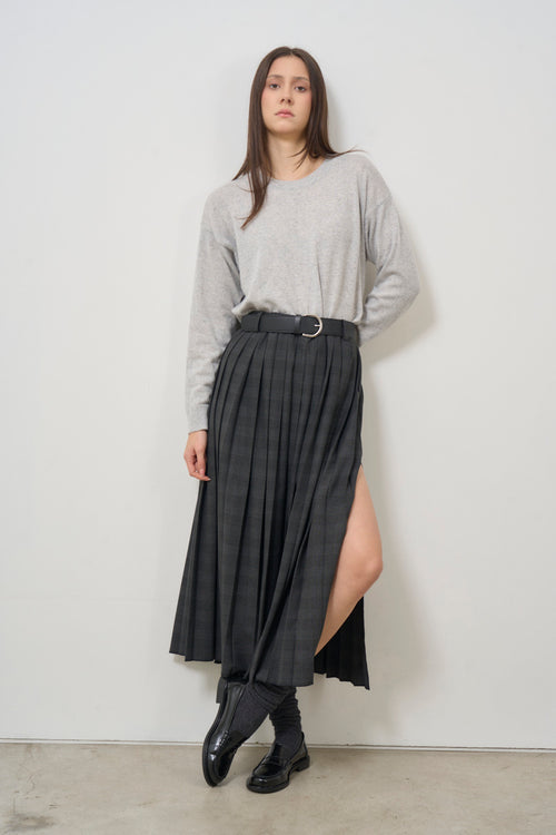 Long checked women's skirt with slit