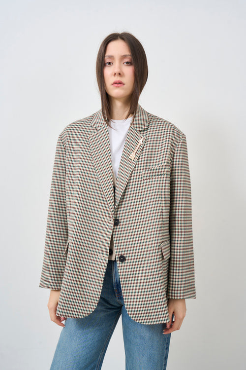 Women's single-breasted oversized checked jacket