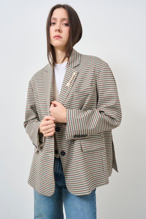 Women's single-breasted oversized checked jacket - 2