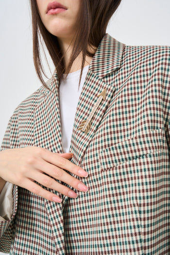 Women's single-breasted oversized checked jacket - 3