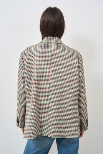 Women's single-breasted oversized checked jacket - 5