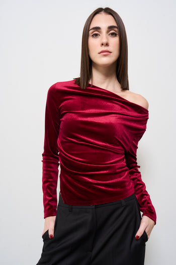 Blusa donna rossa in velluto - 4