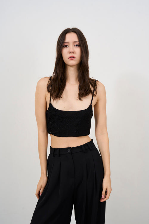 Top donna nero cropped in lurex