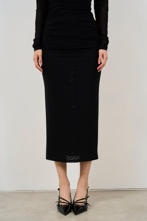 Women's Black Tight Midi Skirt - 2