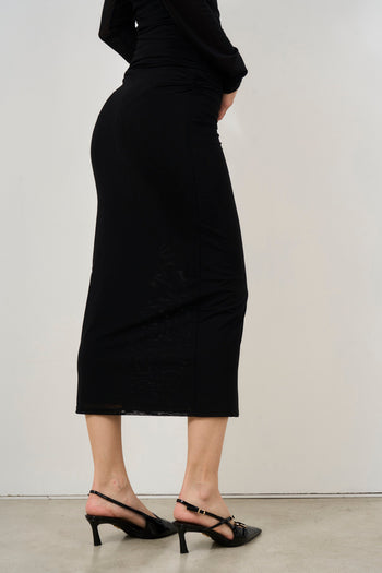 Women's Black Tight Midi Skirt - 7