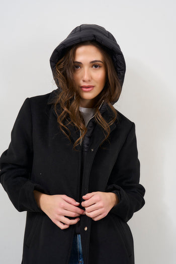 Women's coat with inner vest in black nylon - 3