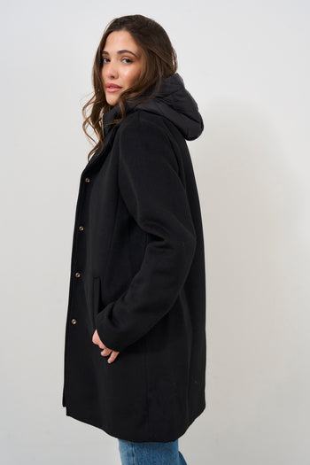 Women's coat with inner vest in black nylon - 4