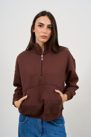 Felpa donna cioccolato zip - 3