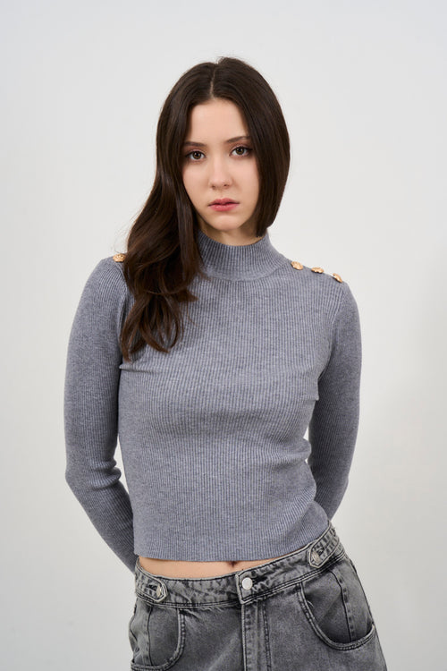 Women's grey turtleneck sweater