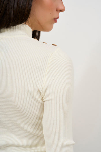 Maglia donna collo alto panna - 4