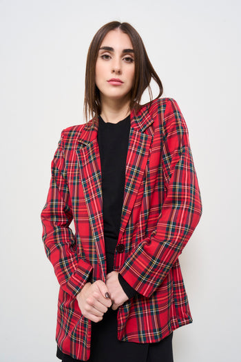 Women's Single Breasted Red Tartan Jacket - 3