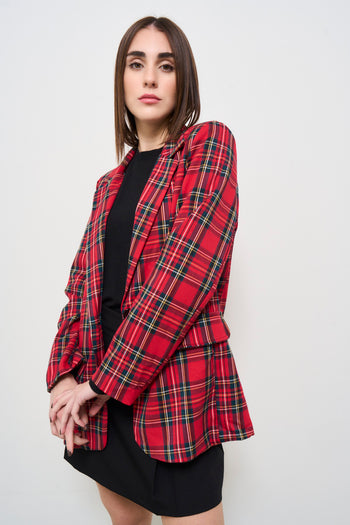 Women's Single Breasted Red Tartan Jacket - 5