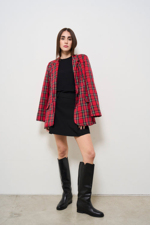 Women's Single Breasted Red Tartan Jacket - 1