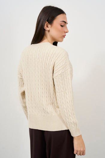 Cable knit crew neck sweater - 3