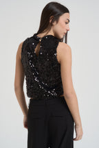 Top donna cropped con paillettes nere KXTO1661 NERO KIKISIX 
