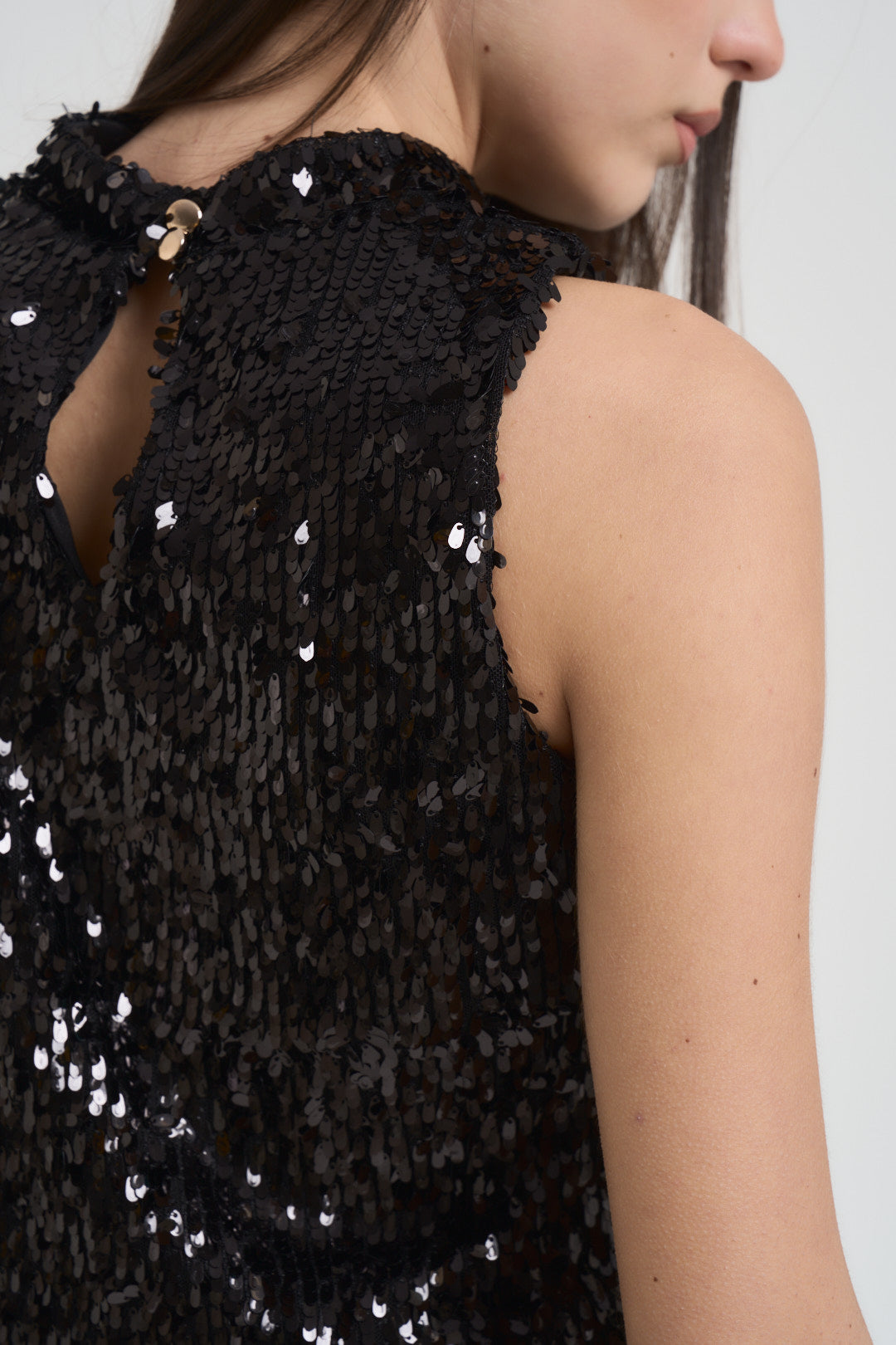 Top donna cropped con paillettes nere KXTO1661 NERO KIKISIX 