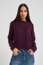 Maglia donna a trecce melanzana 3M0893CN MELANZANA KONTATTO 