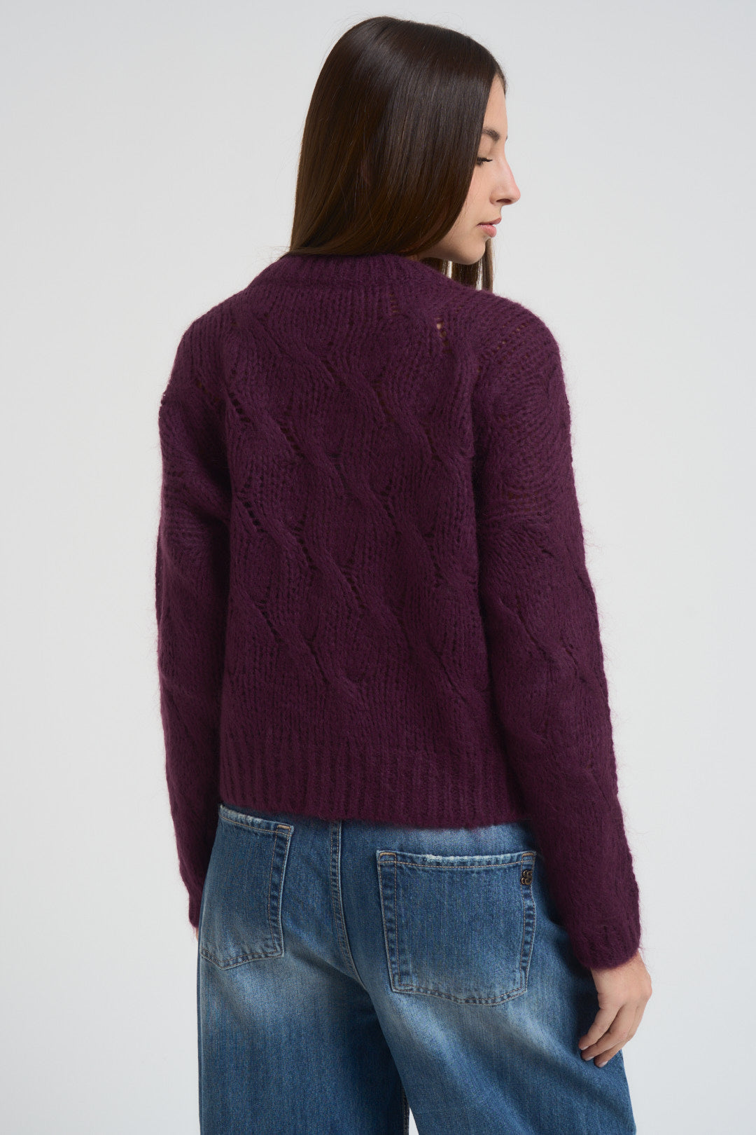 Maglia donna a trecce melanzana 3M0893CN MELANZANA KONTATTO 