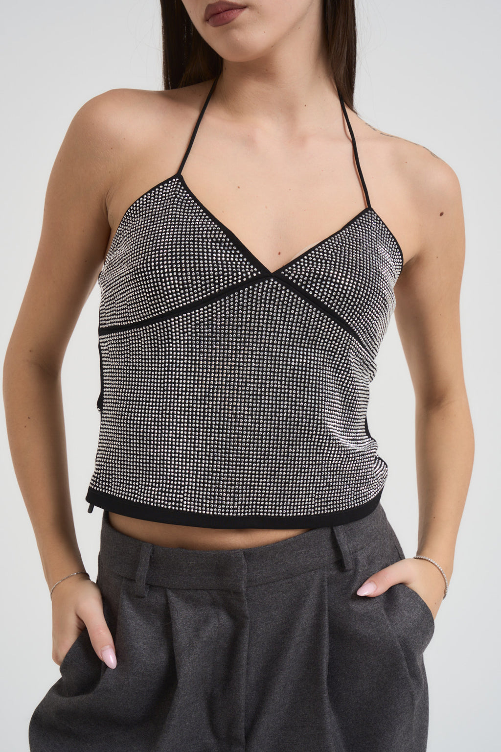 Top donna con strass silver CHL100F GRIGIO KONTATTO 