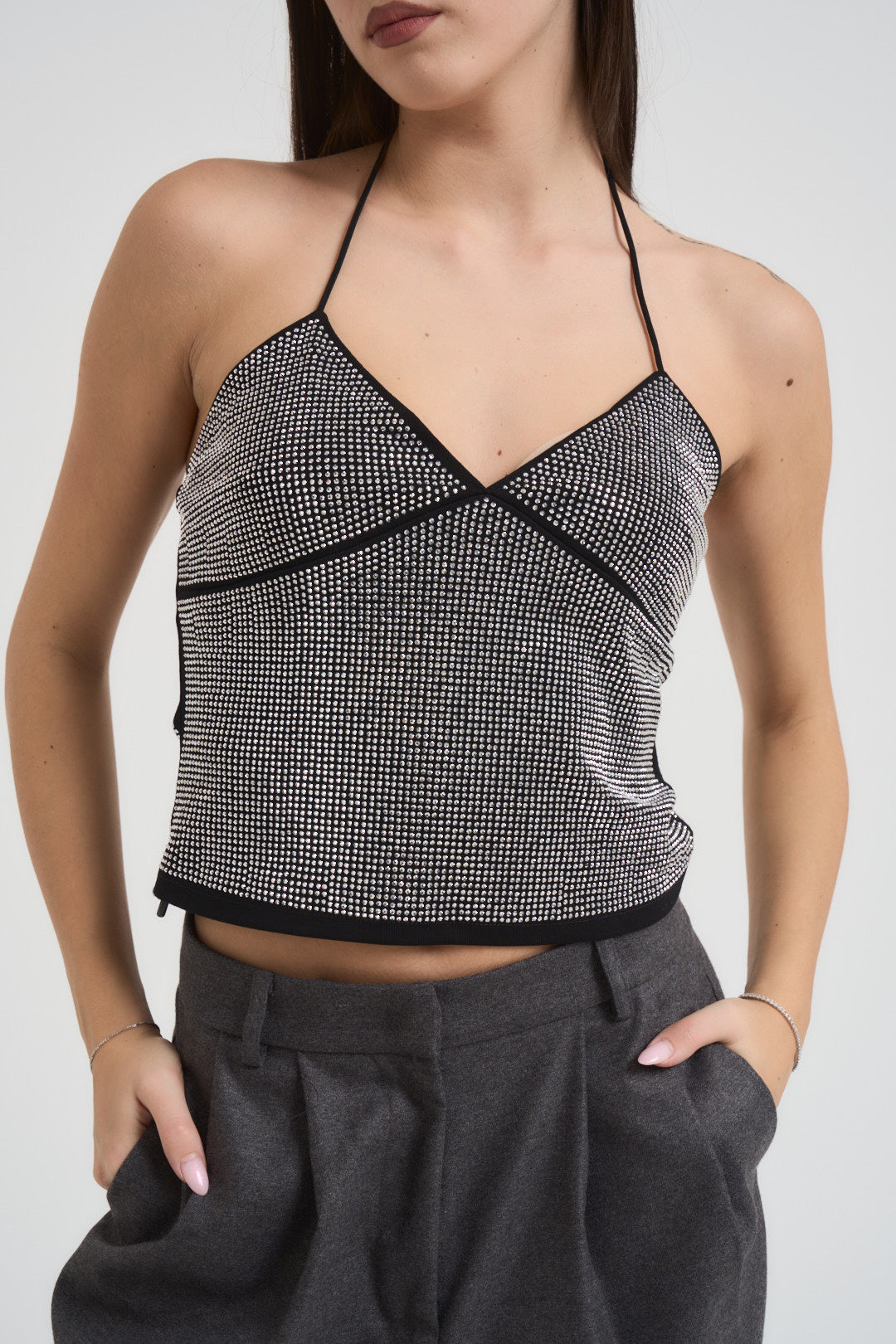 Top donna con strass silver CHL100F GRIGIO KONTATTO 