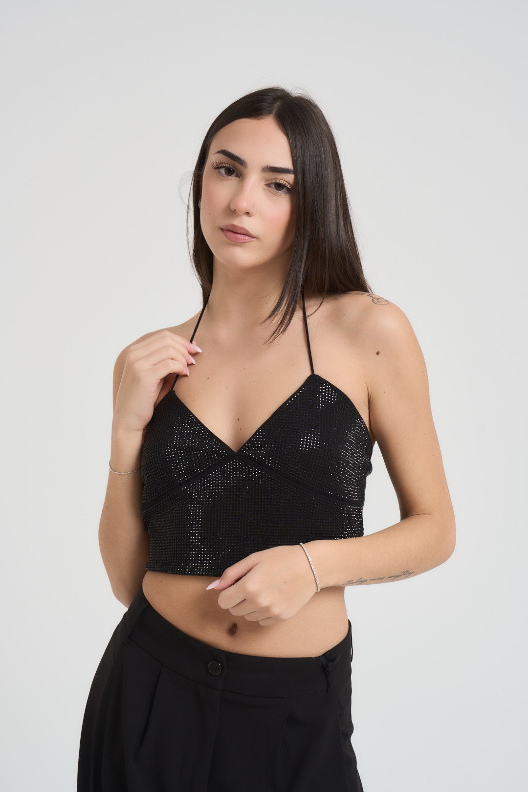 Top donna con strass nero CHL100F NERO KONTATTO 