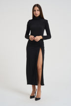 Abito donna lungo con spacco nero MR5040F NERO KONTATTO 