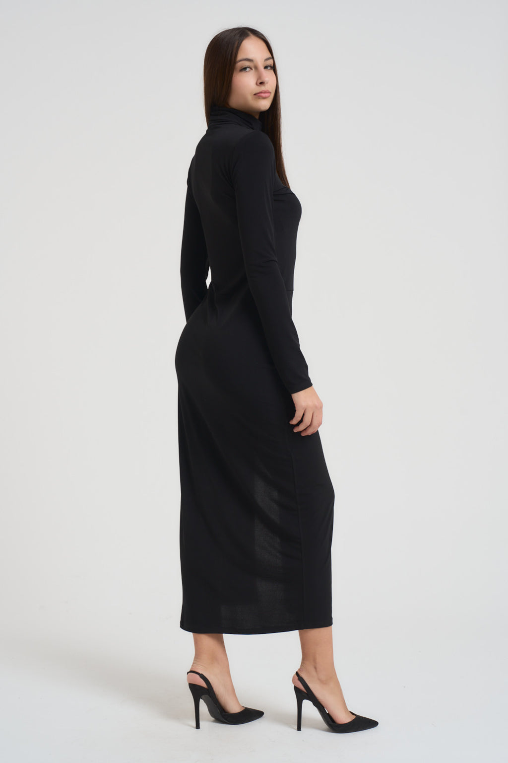 Abito donna lungo con spacco nero MR5040F NERO KONTATTO 